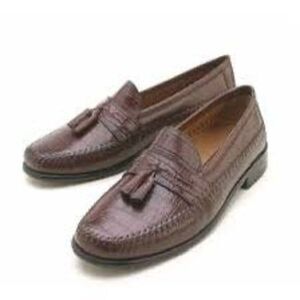 Florsheim Size 10 EEE Pisa Moc Toe Tassel Loafer Brown Embossed Leather Shoe